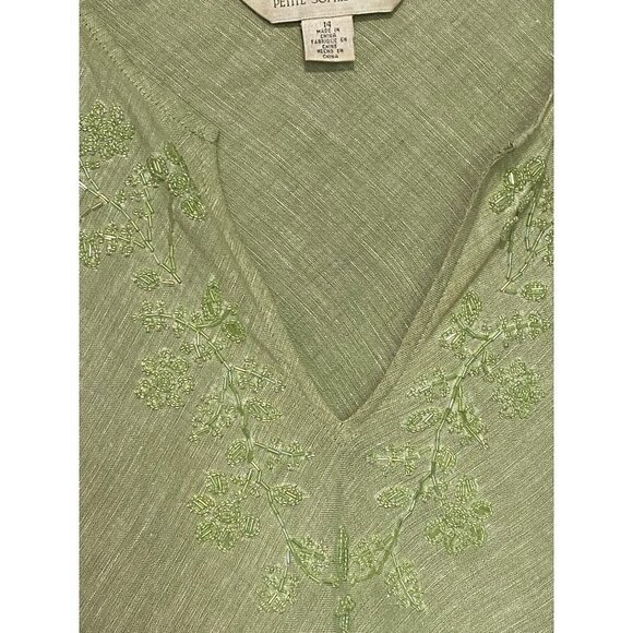 Petite Sophisticate Light Green 100% Linen Blouse with Beading Detail Size 14 - Picture 3 of 10